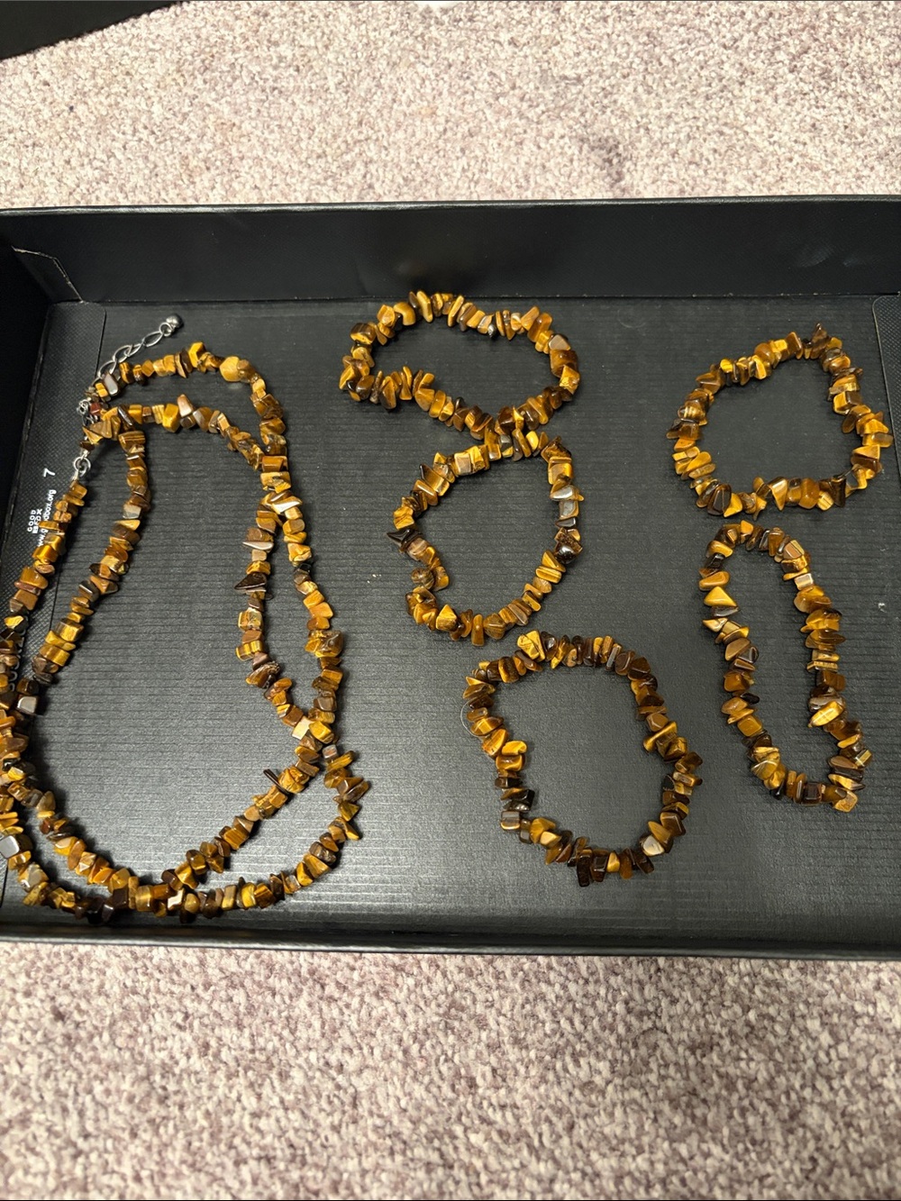 Tiger Eye Chip Necklace and Bracelet Set - Brown